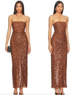 Camila Coelho Brown Sequin Strapless Column Gown size Small